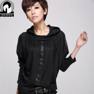 Casual Tshirt Plus Size Hoodie Pullover Full Of Character Black Leather-spliced Brand Tops/new Sexy T-shirt For Women 2018 New